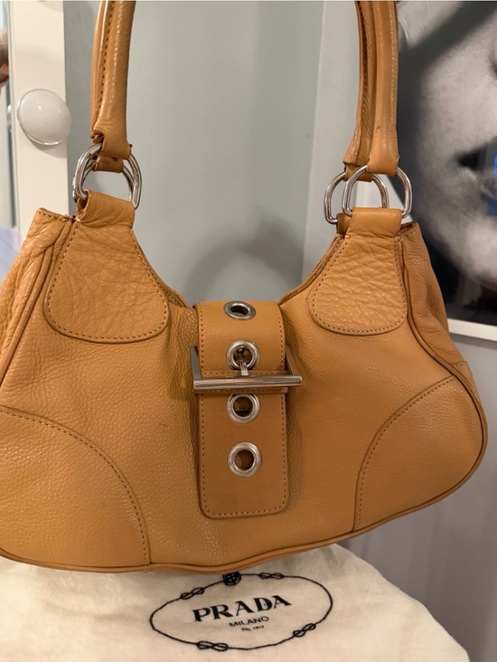 Prada Handbags - Prada Vitello Daino Moon Camelo Pebbled Leather Shoulder Bag